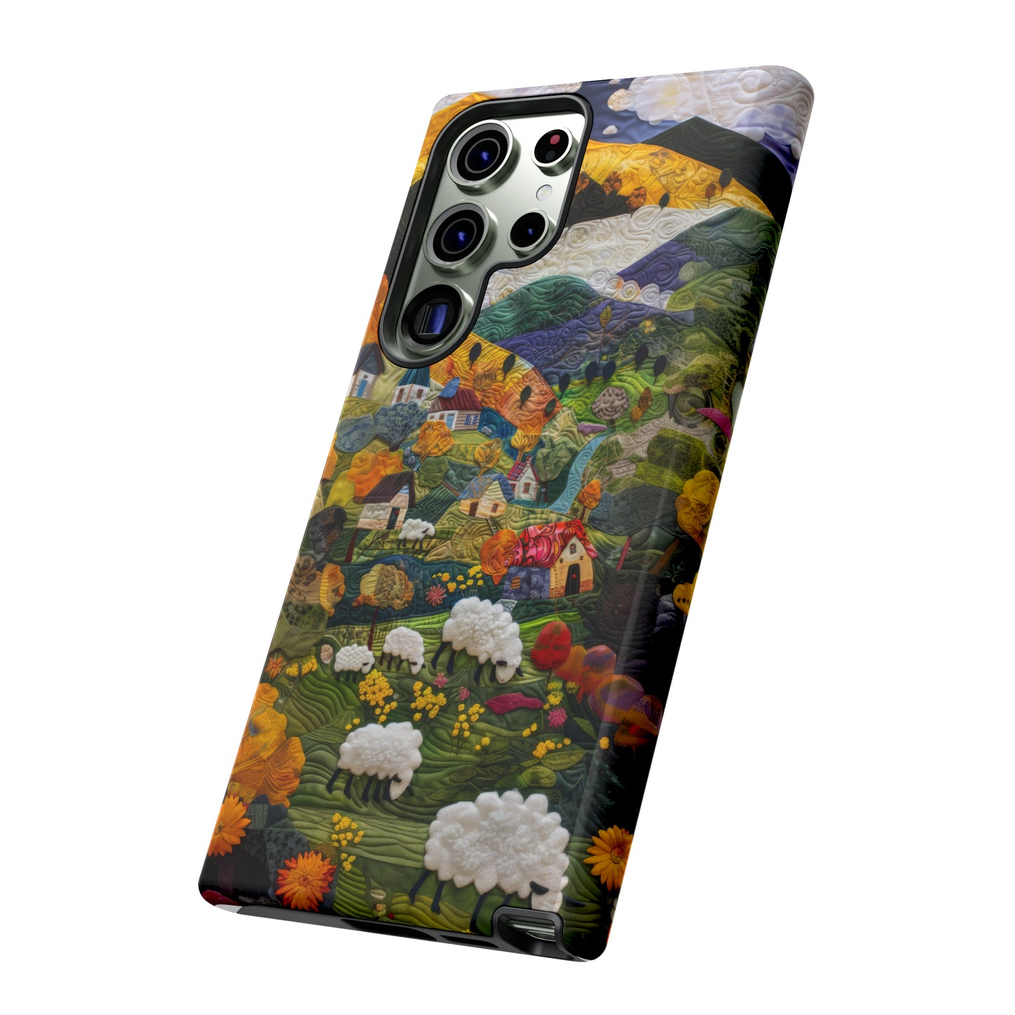 Quaint Countryside Quilt iPhone Case, Artistic Pastoral Landscape, Sturdy Protective Cover, Tough Phone Cases