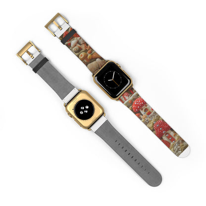 Stravagante cinturino per Apple Watch con fungo da fiaba, design foresta incantata, accessorio magico per smartwatch. Cinturino Apple Watch Cinturini Apple Watch per serie 4 5 6 7 8 9 ULTRA SE 38/40/41 mm e 42/44/45 mm Cinturino in ecopelle vegana