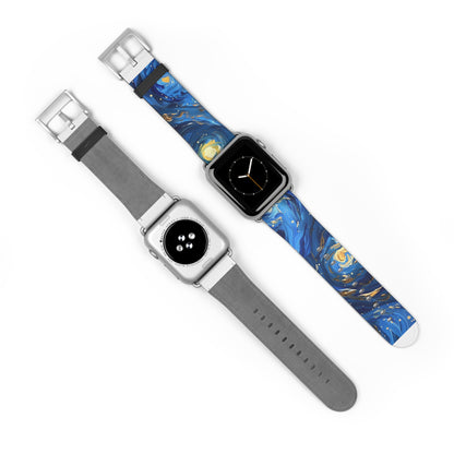 Van Gogh's Starry Night Apple Watch Band, Artistic Masterpiece Strap, Classic Painting Accessory, Expressionist Sky Watch Band, Inspired Art Gift. Apple Watch Straps For Series 4 5 6 7 8 9 ULTRA SE 38/40/41mm & 42/44/45mm Vegan Faux Leather Band