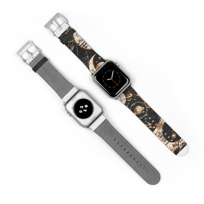 Astronomical Symbols Apple Watch Band, Stylish Galaxy Print, Elegant Black & Tan Silicone Strap for Astrology Lovers. Apple Watch Band Apple Watch Straps For Series 4 5 6 7 8 9 ULTRA SE 38/40/41mm & 42/44/45mm Vegan Faux Leather Band