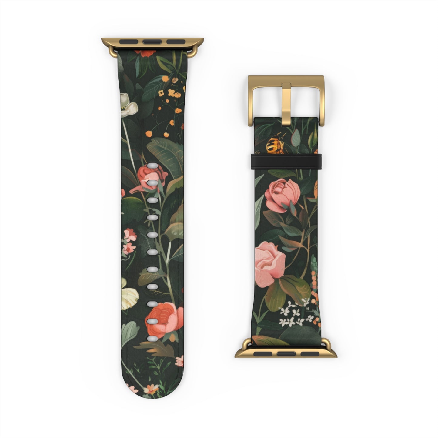 Midnight Garden Blooms Apple Watch Band, Dark Floral Elegance Smartwatch Strap, Nature-Inspired Rose Pattern Accessory. Apple Watch Band Apple Watch Straps For Series 4 5 6 7 8 9 ULTRA SE 38/40/41mm & 42/44/45mm Vegan Faux Leather Band