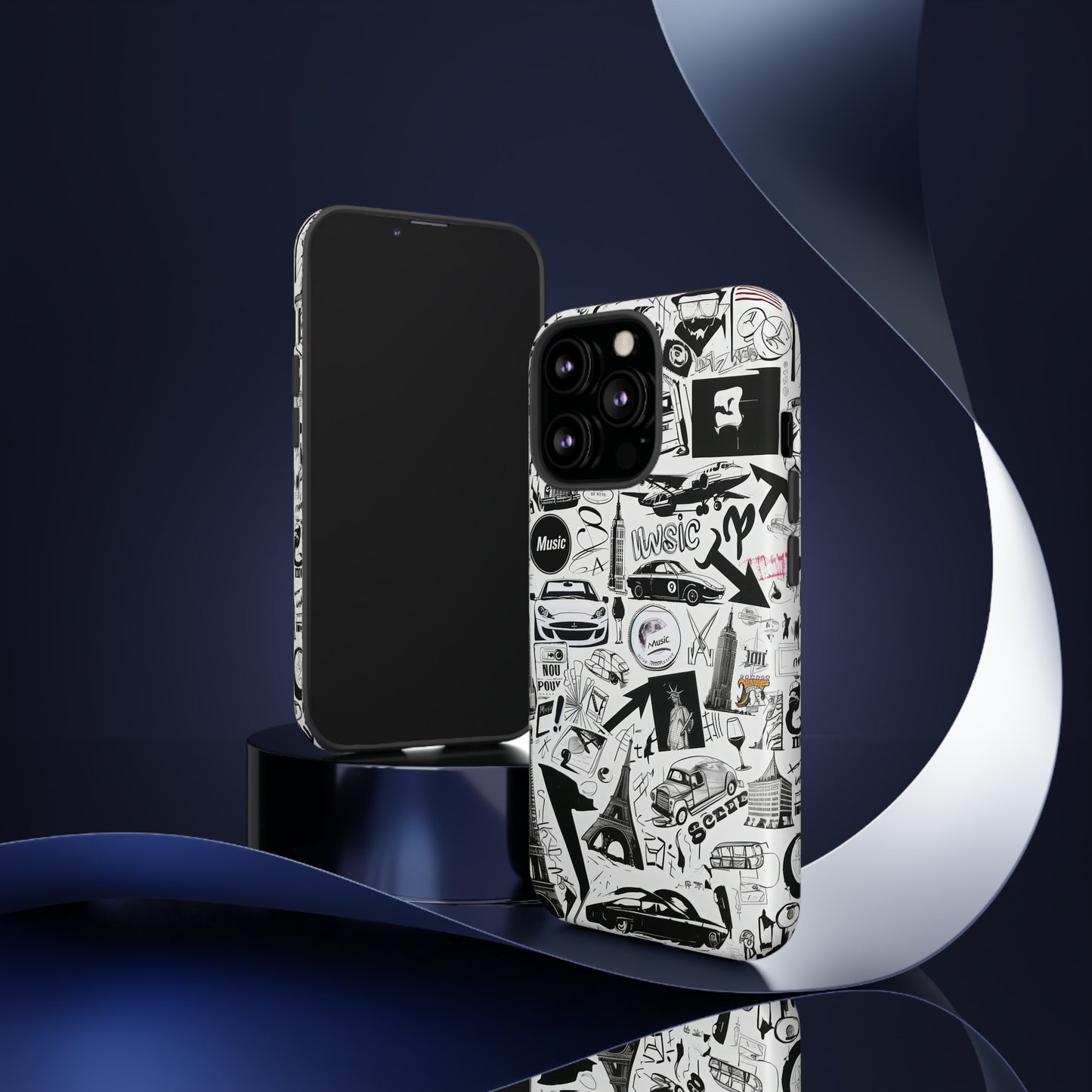 Iconica custodia per telefono con collage musicale in bianco e nero, cover dal design grafico moderno per audiofili, custodie per telefoni resistenti