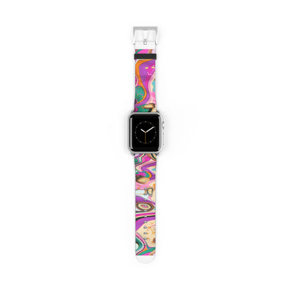 Vibrant Marbled Art Apple Watch Band, Expressive Color Fusion Smartwatch Strap, Unique Abstract Design Wristband Accessory. Apple Watch Band Apple Watch Straps For Series 4 5 6 7 8 9 ULTRA SE 38/40/41mm & 42/44/45mm Vegan Faux Leather Band