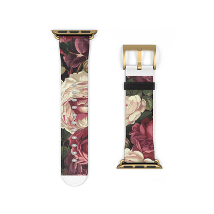 Romantic Rose Garden Apple Watch Band, Lush Floral Bloom Smartwatch Strap, Deep Red and Pink Rose Wristband Accessory. Apple Watch Band Apple Watch Straps For Series 4 5 6 7 8 9 ULTRA SE 38/40/41mm & 42/44/45mm Vegan Faux Leather Band