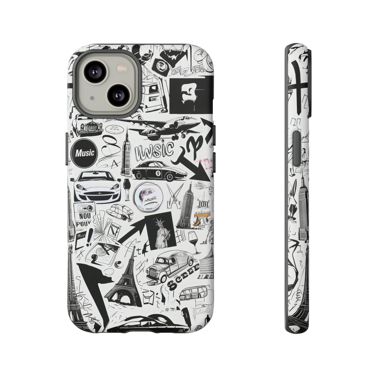 Iconica custodia per telefono con collage musicale in bianco e nero, cover dal design grafico moderno per audiofili, custodie per telefoni resistenti