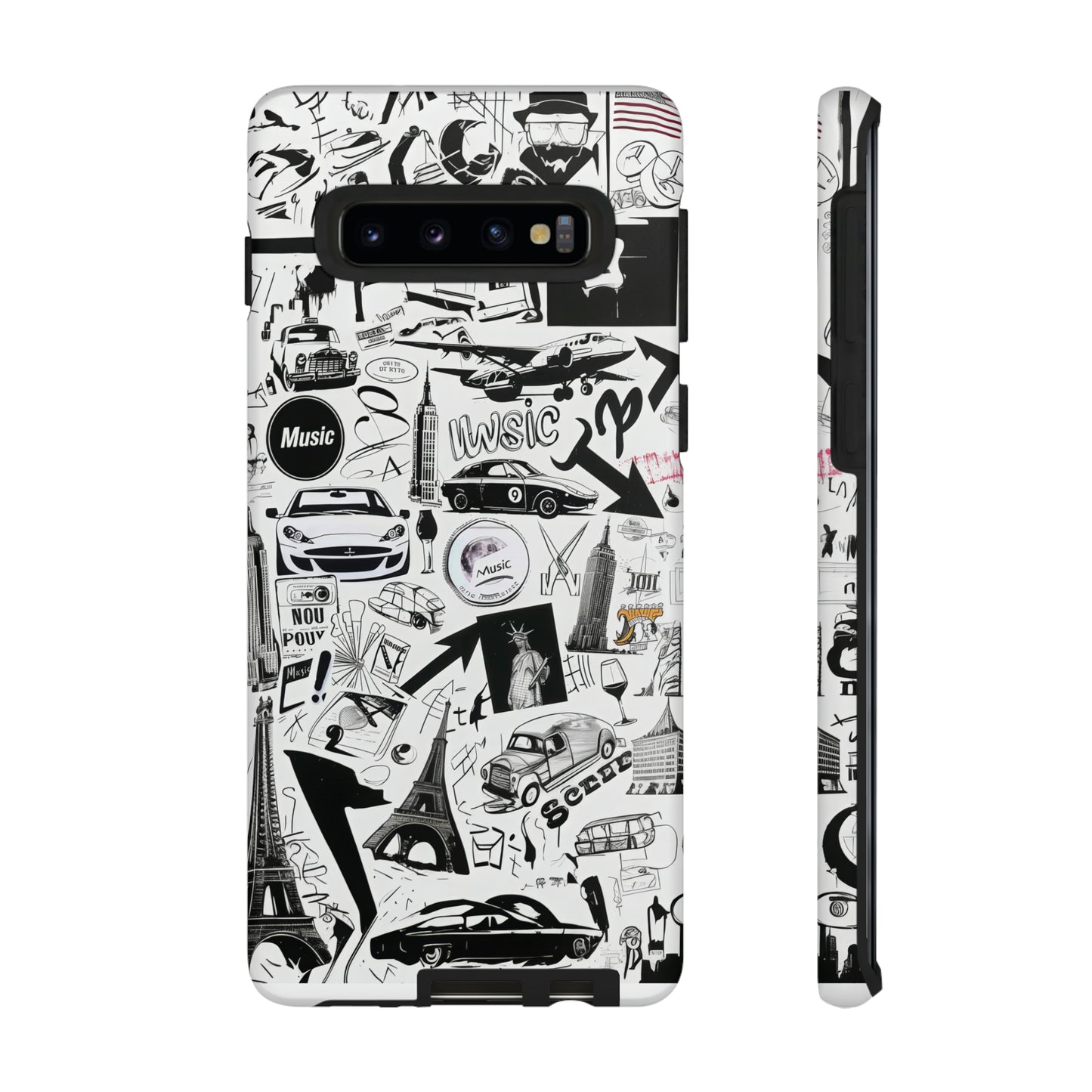 Iconica custodia per telefono con collage musicale in bianco e nero, cover dal design grafico moderno per audiofili, custodie per telefoni resistenti