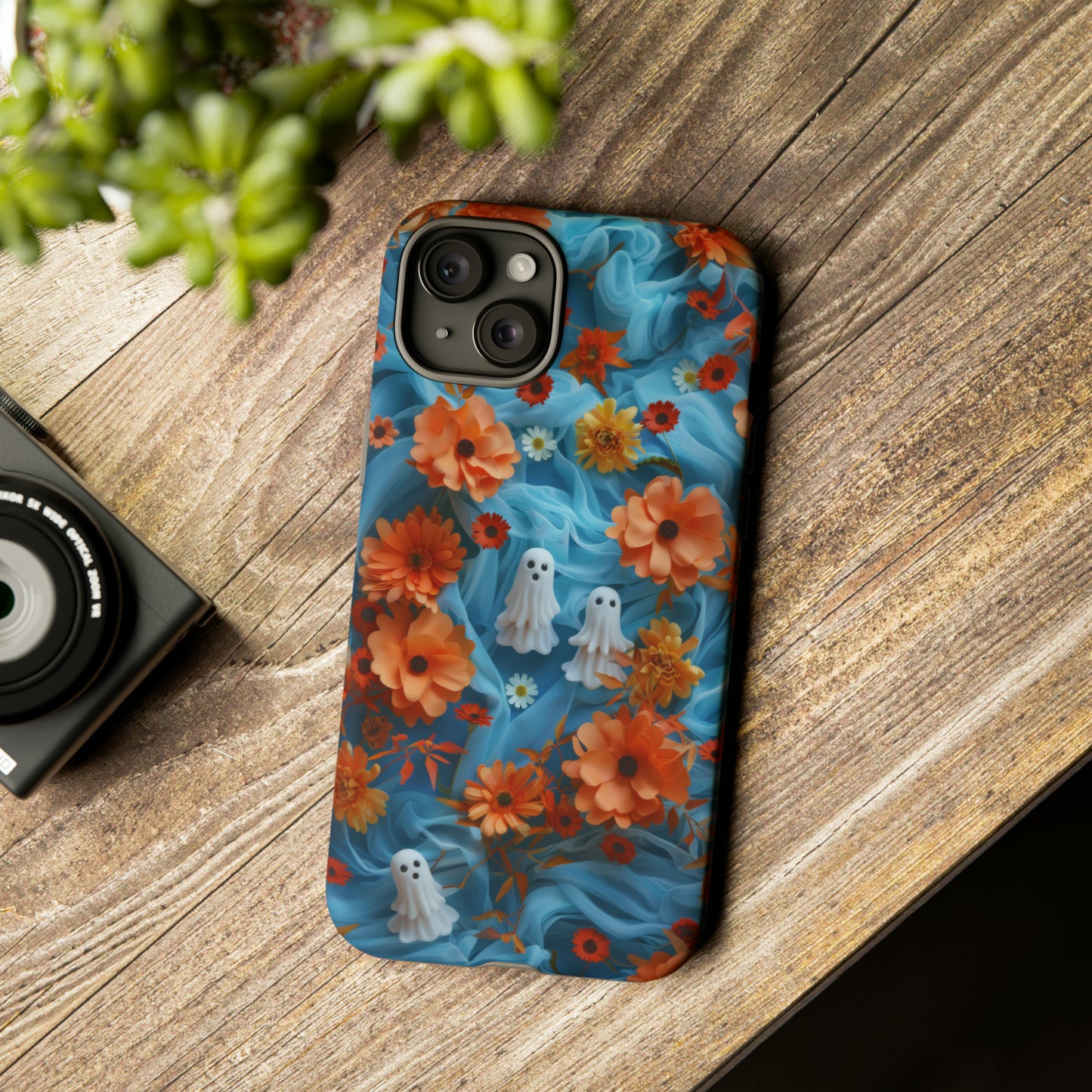 Gruselige florale Halloween Handyhülle, Herbstliche Geister und Blumen Design Hülle für Smartphones, Robuste Handyhüllen