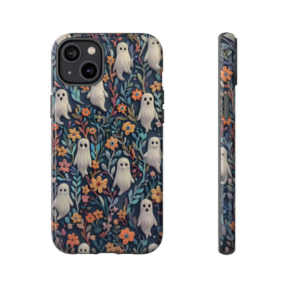 Whimsical Ghosts Floral iPhone Case, Unique Spooky Design, Charming Protective Cover, Tough Cases