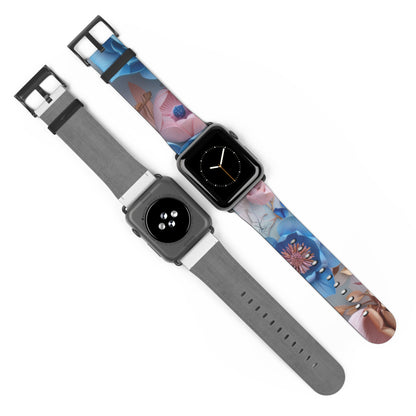 Serene Blue Botanicals Apple Watch Band, Tranquil Floral Design, Soothing Smartwatch Accessory. Apple Watch Band Apple Watch Straps For Series 4 5 6 7 8 9 SE 38/40/41mm & 42/44/45mm Vegan Faux Leather Band