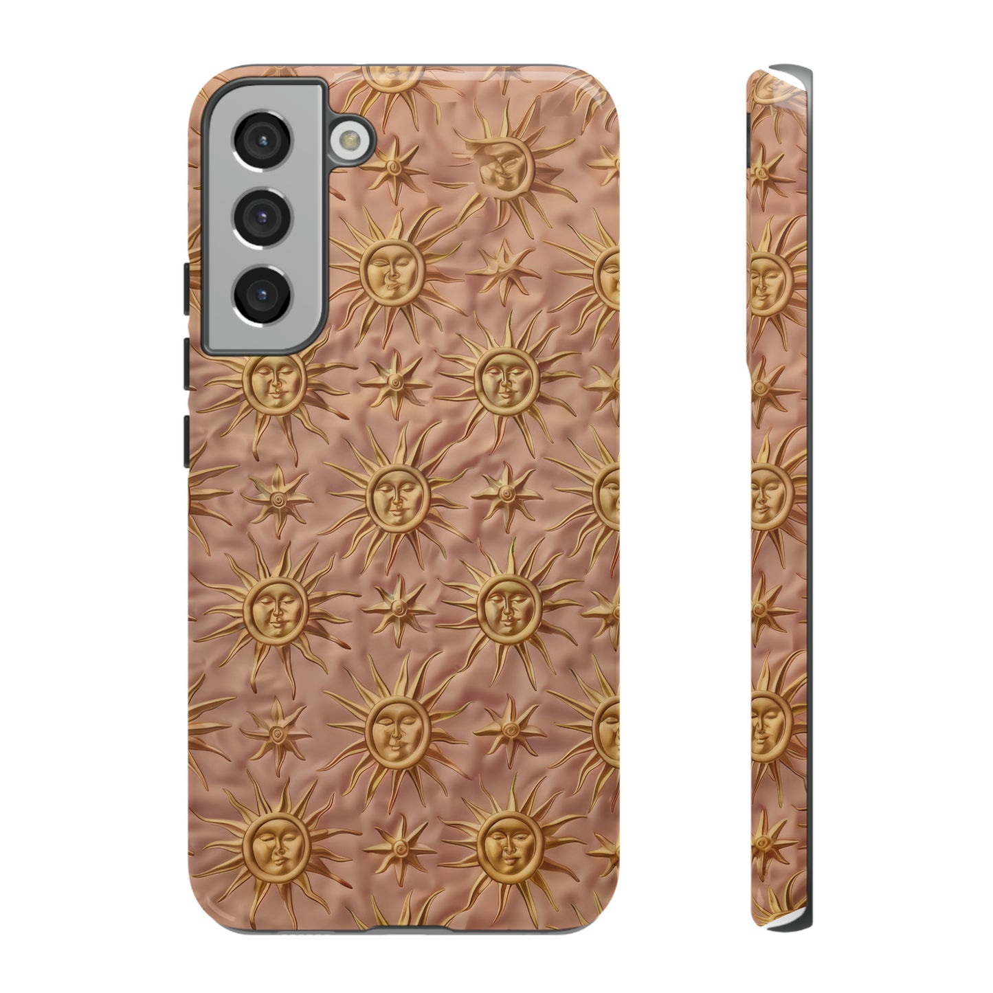 Custodia per iPhone con motivo sole celeste, design solare 3D strutturato, custodia protettiva lussuosa, custodie per telefono resistenti