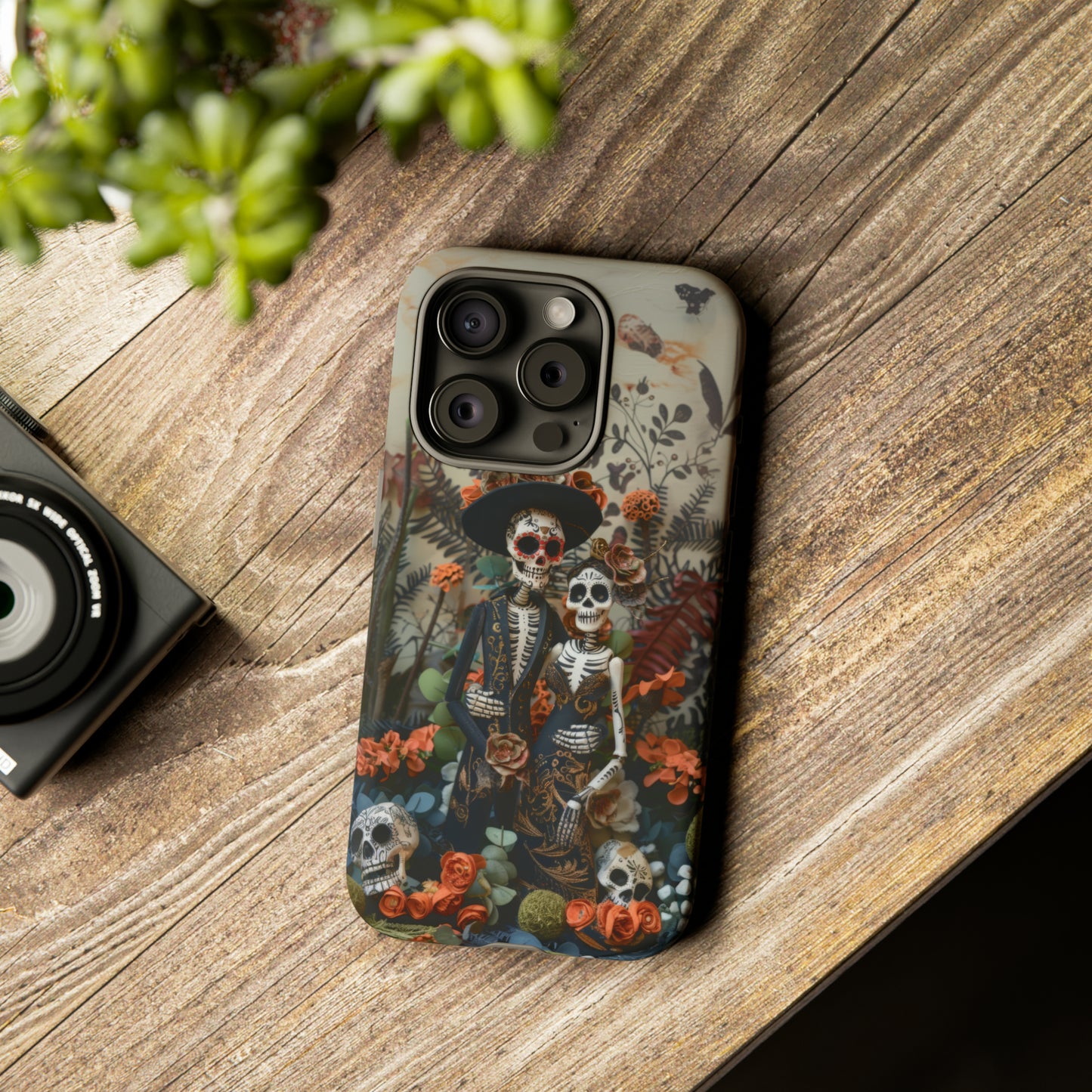 Custodia per telefono Dia de los Muertos, Cover con design di coppia scheletrica, Accessorio protettivo festivo per telefono, Custodie per telefono resistenti 