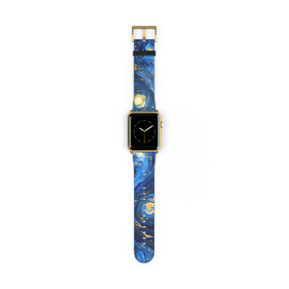 Van Gogh's Starry Night Apple Watch Band, Artistic Masterpiece Strap, Classic Painting Accessory, Expressionist Sky Watch Band, Inspired Art Gift. Apple Watch Straps For Series 4 5 6 7 8 9 ULTRA SE 38/40/41mm & 42/44/45mm Vegan Faux Leather Band