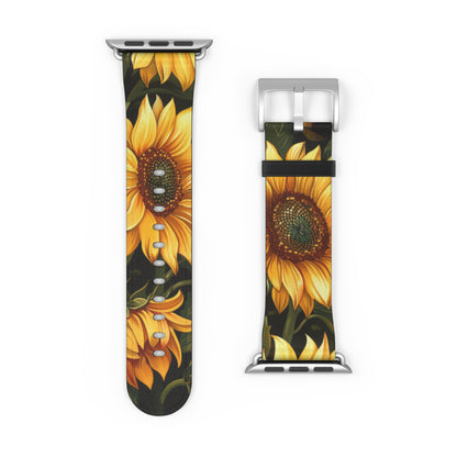 Radiant Sunflower Field Apple Watch Band, Vibrant Summer Blossoms, Cheerful Botanical Smartwatch Strap. Apple Watch Band Apple Watch Straps For Series 4 5 6 7 8 9 ULTRA SE 38/40/41mm & 42/44/45mm Vegan Faux Leather Band