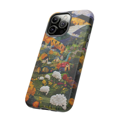 Quaint Countryside Quilt iPhone Case, Artistic Pastoral Landscape, Sturdy Protective Cover, Tough Phone Cases