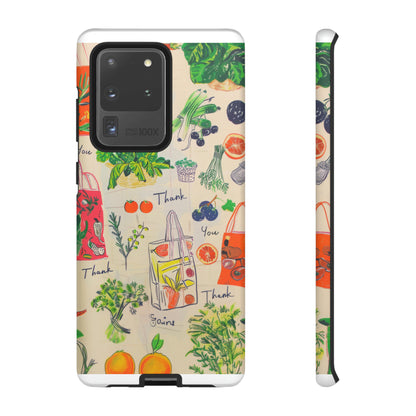 Custodia per telefono a tema di generi alimentari sostenibili, cover dal design ecologico per lo shopping per smartphone, custodie per telefoni resistenti 