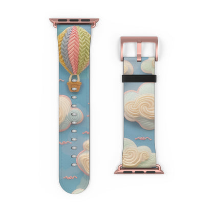 Serene Sky Heißluftballon Apple Watch Band, Pastell Wolken und Ballon Druck, verträumtes Smartwatch Armband. Apple Watch Band Apple Watch Armbänder für Serie 4 5 6 7 8 9 ULTRA SE 38/40/41mm &amp; 42/44/45mm veganes Kunstlederband 