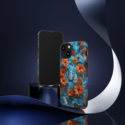 Gruselige florale Halloween Handyhülle, Herbstliche Geister und Blumen Design Hülle für Smartphones, Robuste Handyhüllen