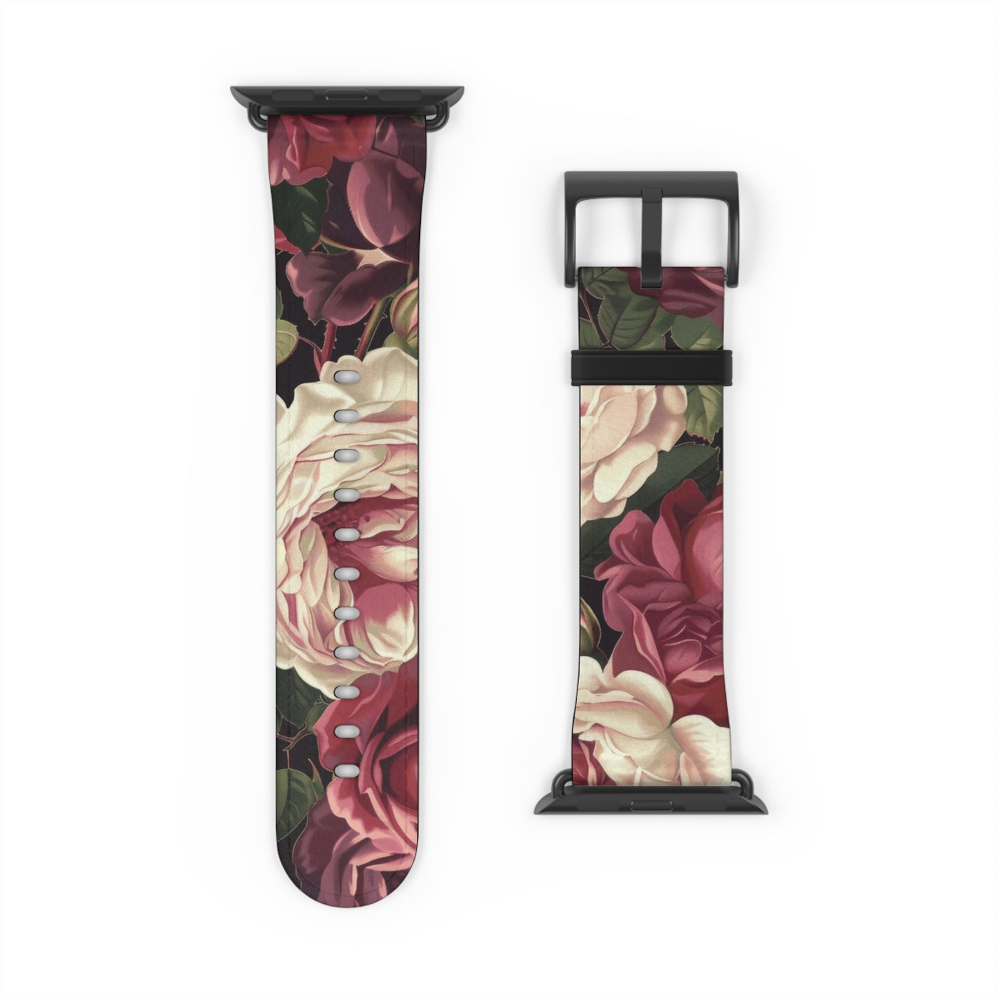 Romantic Rose Garden Apple Watch Band, Lush Floral Bloom Smartwatch Strap, Deep Red and Pink Rose Wristband Accessory. Apple Watch Band Apple Watch Straps For Series 4 5 6 7 8 9 ULTRA SE 38/40/41mm & 42/44/45mm Vegan Faux Leather Band