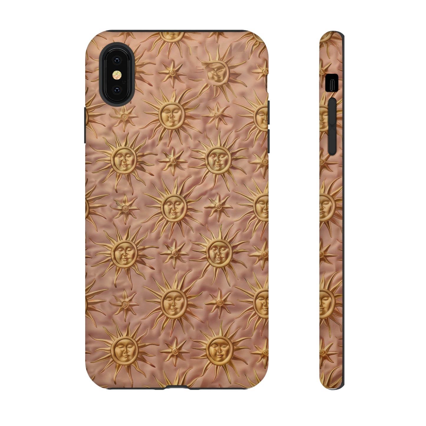 Custodia per iPhone con motivo sole celeste, design solare 3D strutturato, custodia protettiva lussuosa, custodie per telefono resistenti