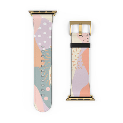 Modern Pastel Apple Watch Strap, Abstract Geometric Pattern Band, Chic Contemporary Accessory for Trendsetters. Apple Watch Band Apple Watch Straps For Series 4 5 6 7 8 9 ULTRA SE 38/40/41mm & 42/44/45mm Vegan Faux Leather Band