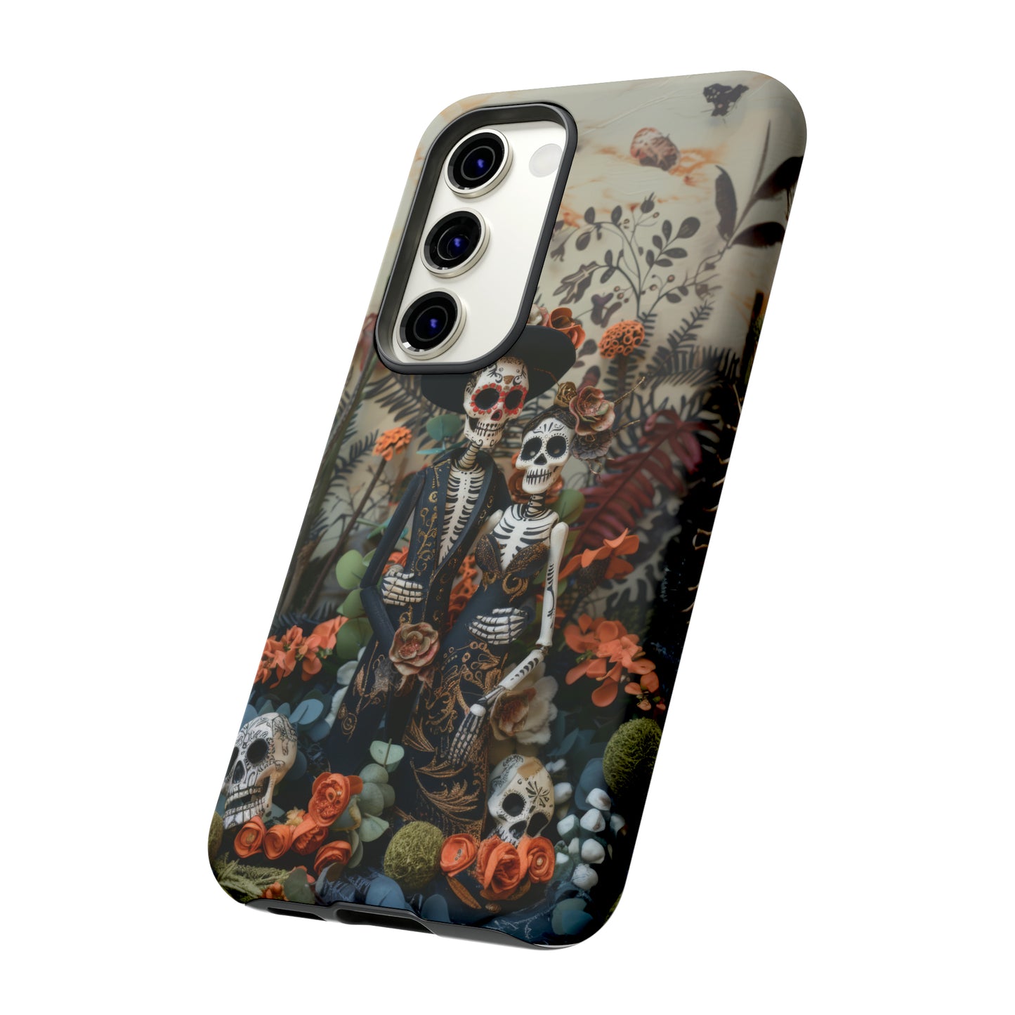 Custodia per telefono Dia de los Muertos, Cover con design di coppia scheletrica, Accessorio protettivo festivo per telefono, Custodie per telefono resistenti 