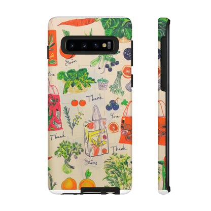 Custodia per telefono a tema di generi alimentari sostenibili, cover dal design ecologico per lo shopping per smartphone, custodie per telefoni resistenti 