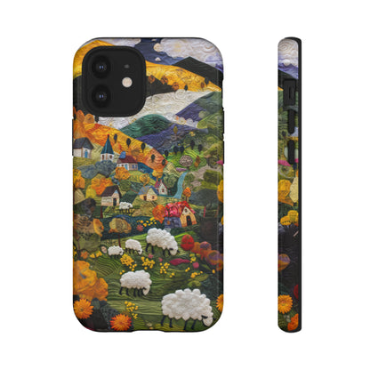 Quaint Countryside Quilt iPhone Case, Artistic Pastoral Landscape, Sturdy Protective Cover, Tough Phone Cases