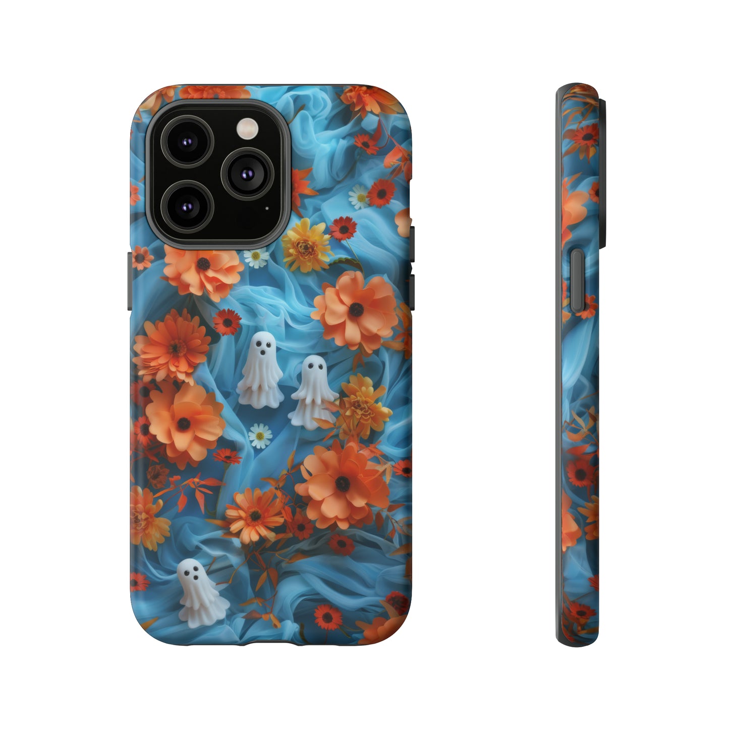 Gruselige florale Halloween Handyhülle, Herbstliche Geister und Blumen Design Hülle für Smartphones, Robuste Handyhüllen