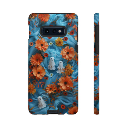 Gruselige florale Halloween Handyhülle, Herbstliche Geister und Blumen Design Hülle für Smartphones, Robuste Handyhüllen