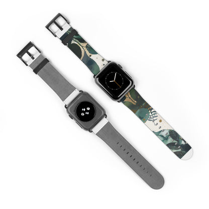 Cinturino per Apple Watch dal design a foglia tropicale, cinturino artistico botanico, accessorio di moda ispirato al verde, cinturino eco-chic, regalo perfetto per gli amanti della natura. Cinturino in ecopelle vegana 