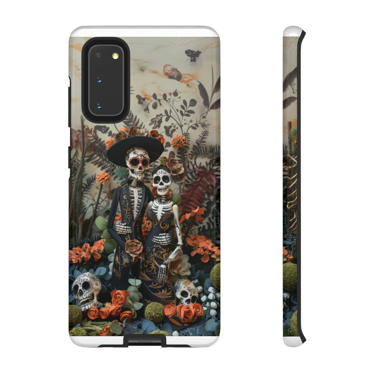 Custodia per telefono Dia de los Muertos, Cover con design di coppia scheletrica, Accessorio protettivo festivo per telefono, Custodie per telefono resistenti 