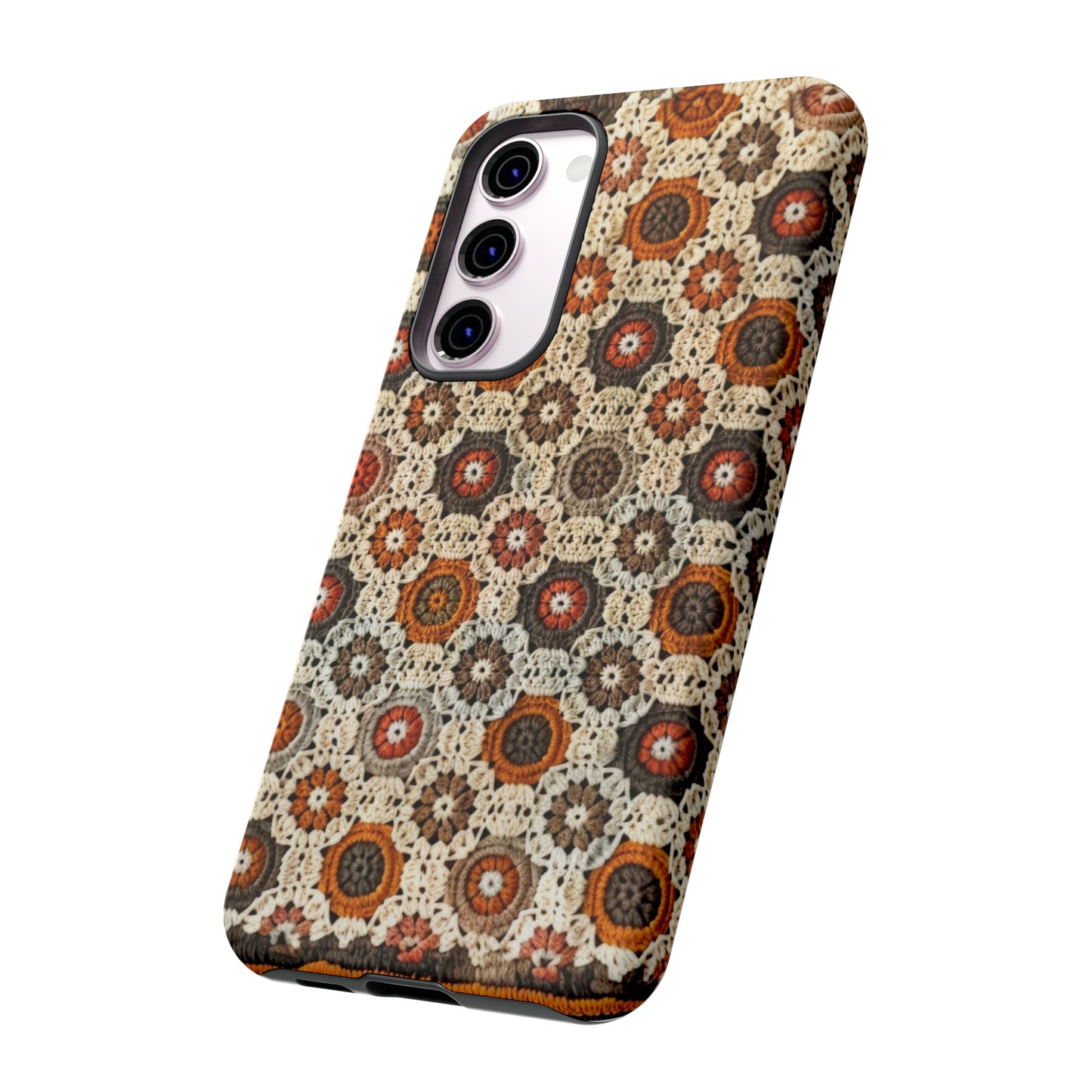 Custodia per iPhone retrò in pizzo all'uncinetto, estetica dal design artigianale, custodia protettiva in stile vintage, custodie per telefono resistenti