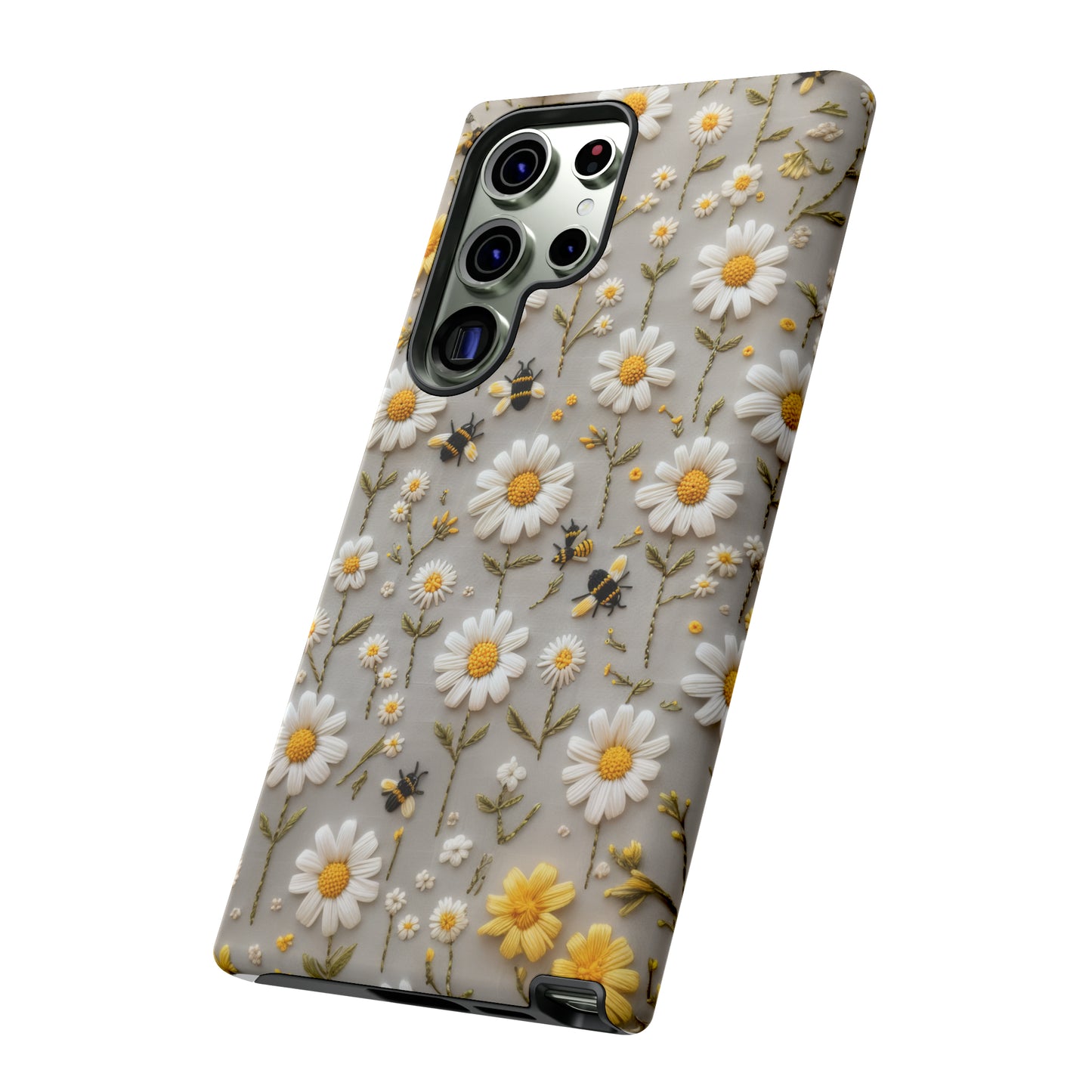 Spring Daisy Phone Case, Bees & Flowers Design, Nature-Inspired Protective Phone Cover, Tough Phone Cases