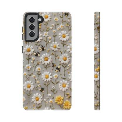 Spring Daisy Phone Case, Bees & Flowers Design, Nature-Inspired Protective Phone Cover, Tough Phone Cases