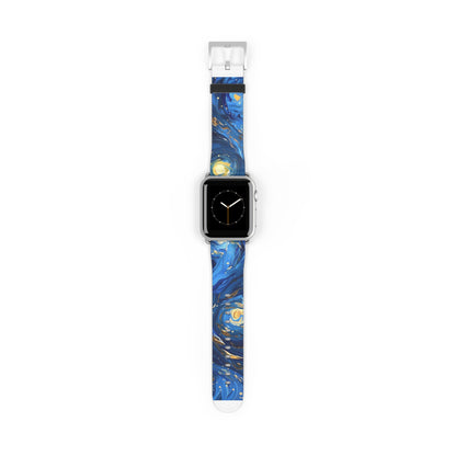 Van Gogh's Starry Night Apple Watch Band, Artistic Masterpiece Strap, Classic Painting Accessory, Expressionist Sky Watch Band, Inspired Art Gift. Apple Watch Straps For Series 4 5 6 7 8 9 ULTRA SE 38/40/41mm & 42/44/45mm Vegan Faux Leather Band