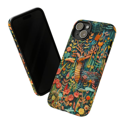 Mystical Woodland Stag iPhone Case, Vibrant Nature Scene, Artistic Protective Cover, Tough Phone Cases