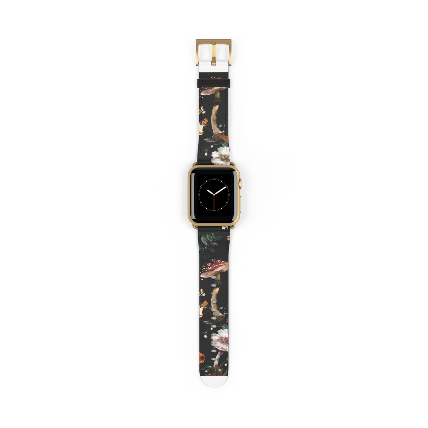 Enchanted Forest Flora Apple Watch Band, Mystical Mushroom and Blooms Smartwatch Strap, Dark Botanical Wristband Accessory. Apple Watch Band Apple Watch Straps For Series 4 5 6 7 8 9 ULTRA SE 38/40/41mm & 42/44/45mm Vegan Faux Leather Band