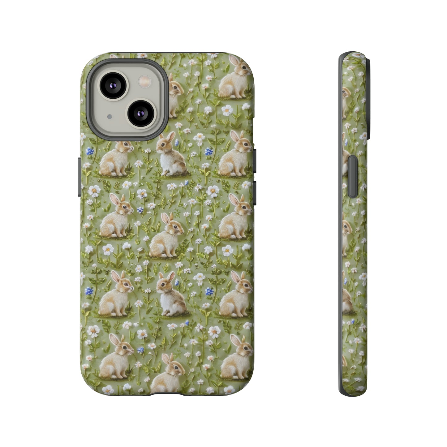 Custodia per iPhone Meadow Rabbits, design Serene Spring Wildlife, custodia protettiva di ispirazione ecologica, custodie per telefoni resistenti