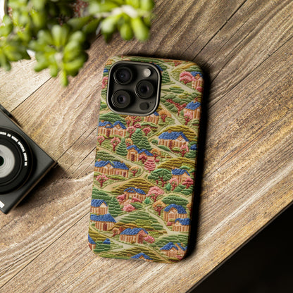 Caratteristica custodia per iPhone trapuntata in stile country, design patchwork affascinante, cover per telefono artistica e protettiva, custodie per telefono resistenti