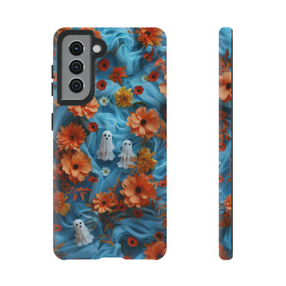 Gruselige florale Halloween Handyhülle, Herbstliche Geister und Blumen Design Hülle für Smartphones, Robuste Handyhüllen