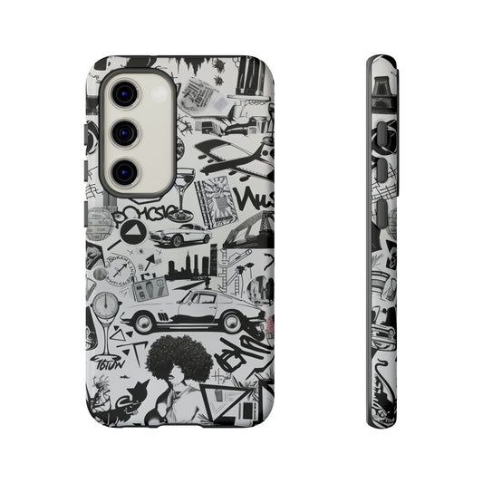 Urban Beat Monochrome Collage Phone Case, Music and City Life Inspired Design Cover, Tough Cases
