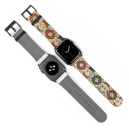 Cozy Crochet Granny Square Apple Watch Band, Handmade Aesthetic Design, Warm Autumn Tones Smartwatch Strap. Apple Watch Band Apple Watch Straps For Series 4 5 6 7 8 9 ULTRA SE 38/40/41mm & 42/44/45mm Vegan Faux Leather Band