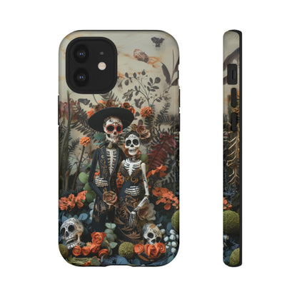 Custodia per telefono Dia de los Muertos, Cover con design di coppia scheletrica, Accessorio protettivo festivo per telefono, Custodie per telefono resistenti 