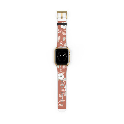 Terra Blossom Minimalist Apple Watch Band, Rustic Floral Elegance Smartwatch Strap, Subtle Earth Tone Wristband Accessory. Apple Watch Band Apple Watch Straps For Series 4 5 6 7 8 9 ULTRA SE 38/40/41mm & 42/44/45mm Vegan Faux Leather Band