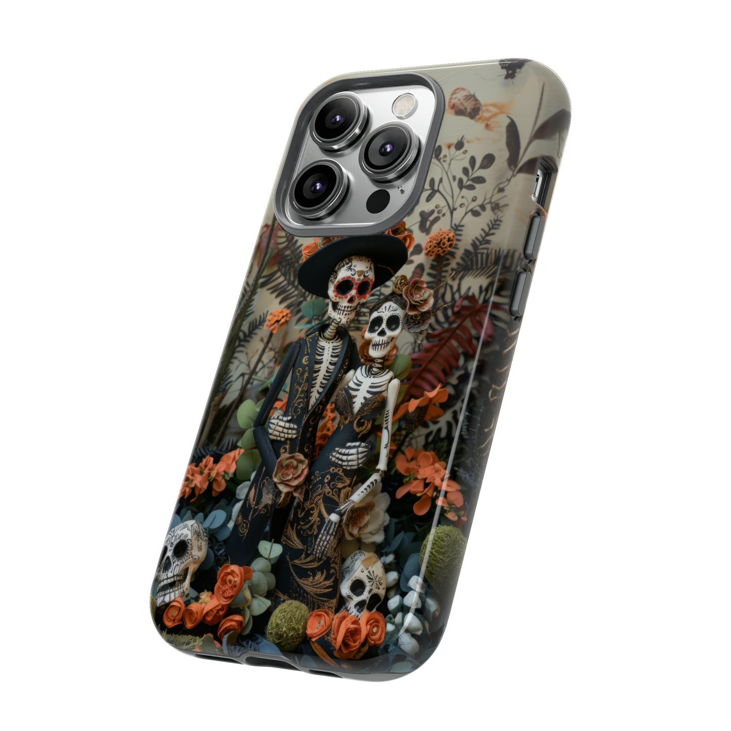 Custodia per telefono Dia de los Muertos, Cover con design di coppia scheletrica, Accessorio protettivo festivo per telefono, Custodie per telefono resistenti 