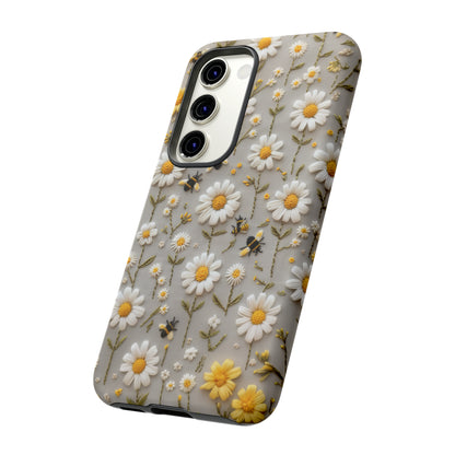 Spring Daisy Phone Case, Bees & Flowers Design, Nature-Inspired Protective Phone Cover, Tough Phone Cases