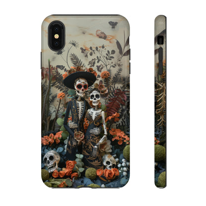 Custodia per telefono Dia de los Muertos, Cover con design di coppia scheletrica, Accessorio protettivo festivo per telefono, Custodie per telefono resistenti 