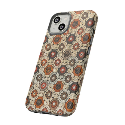 Custodia per iPhone retrò in pizzo all'uncinetto, estetica dal design artigianale, custodia protettiva in stile vintage, custodie per telefono resistenti