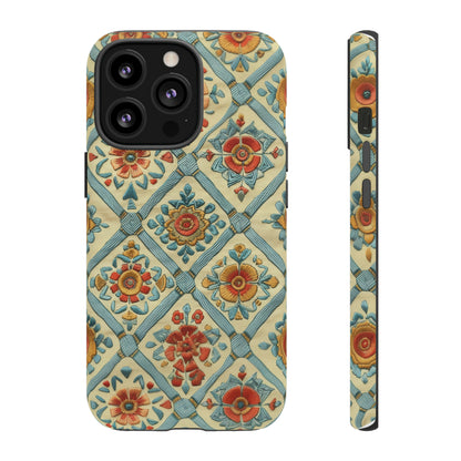 Vintage gesteppte florale iPhone-Hülle, Telefonhülle mit besticktem Design, handwerklich inspirierte Schutzausrüstung, robuste Hüllen