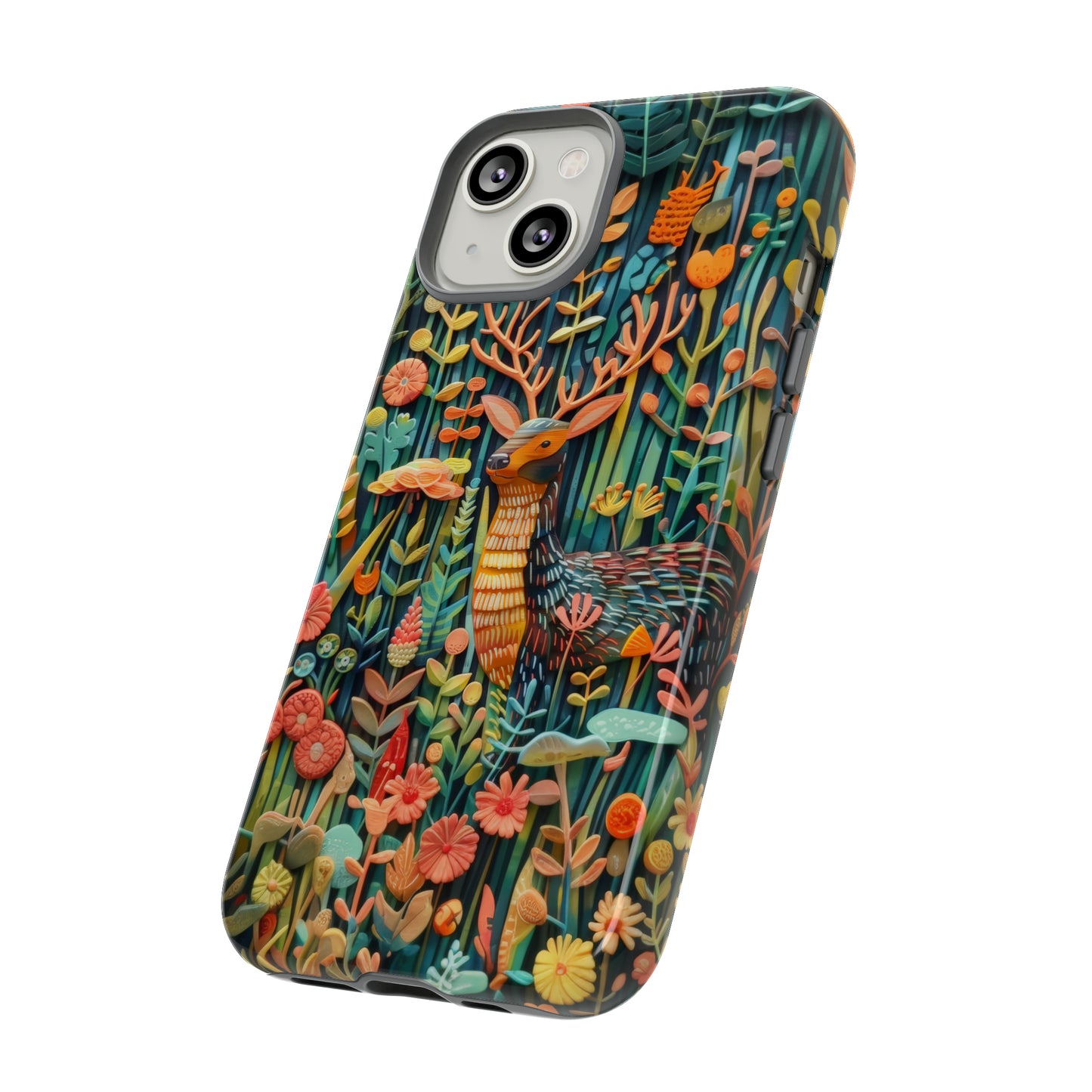 Mystical Woodland Stag iPhone Case, Vibrant Nature Scene, Artistic Protective Cover, Tough Phone Cases